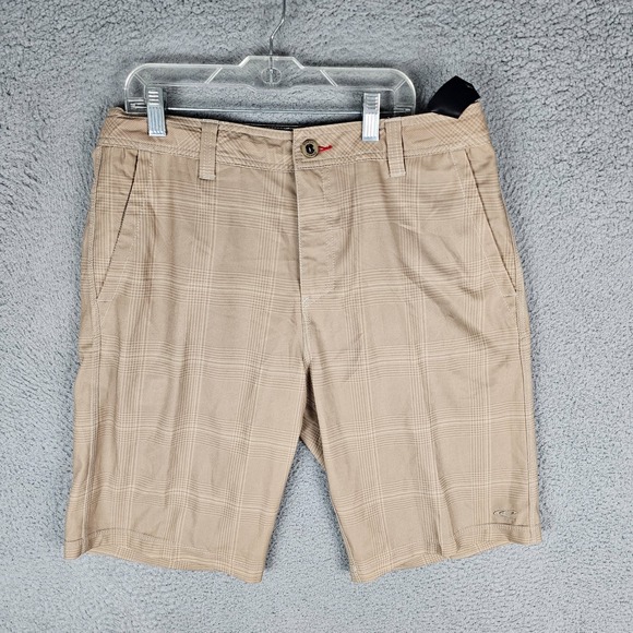 O'Neill Hybrid Chino Shorts Mens 31 Khaki Plaid Performance Relaxed Fit 1518A013 - Picture 1 of 12